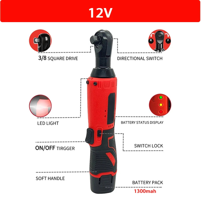 12V/18V Impact Wrench Cordless Rechargeable Electric Wrench 3/8 Inch Right Angle Ratchet Wrenches Impact Driver Power Tool - Image 3