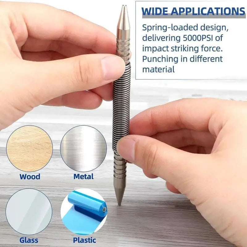 1Pcs Spring Center Punch Woodworking Metal Drill Hammerless Dual Head Nail Setter Spring Loaded Door Hinge Pin Remover Tools - Image 2