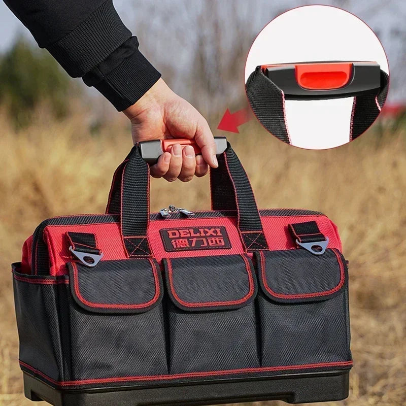 DELIXI Portable 1680D Oxford Tool Bag with Plastic Bottom Waterproof Durable Large Capacity Toolbag for Electrician Woodworker - Image 3