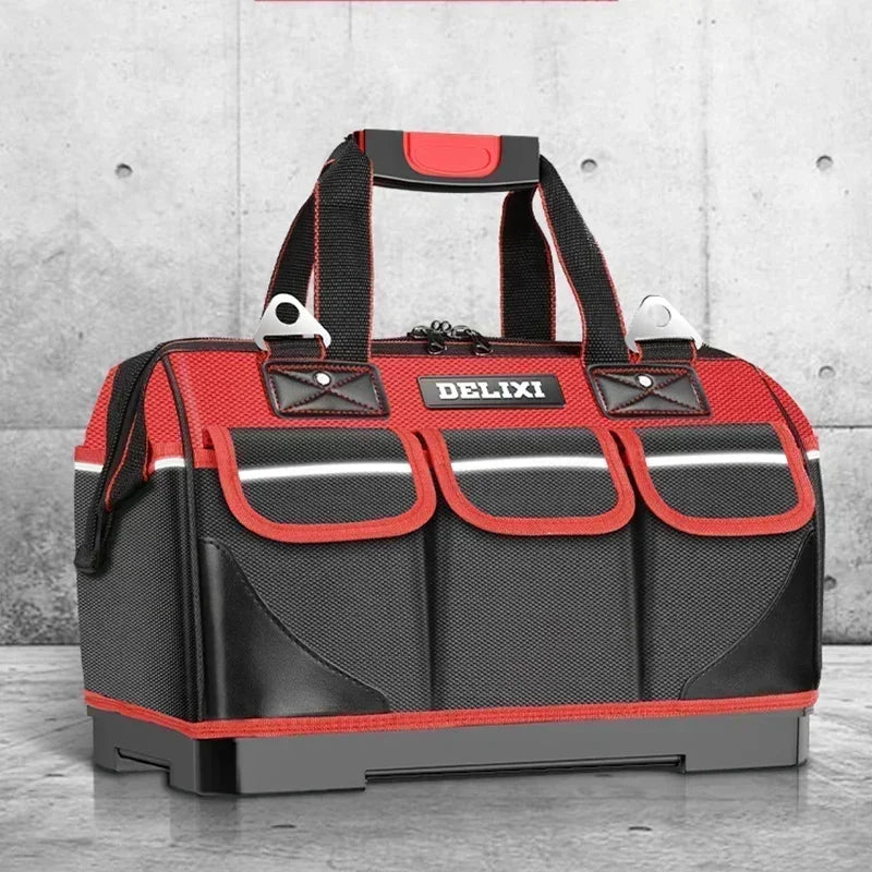 DELIXI Portable 1680D Oxford Tool Bag with Plastic Bottom Waterproof Durable Large Capacity Toolbag for Electrician Woodworker - Image 6