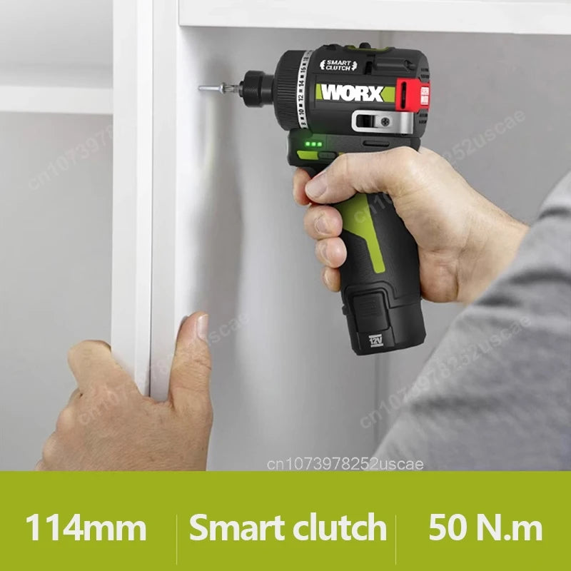 Worx WU139 Cordless Screwdriver Dual Speed 50Nm 12v 1800rpm 18+1 Brushless Motor Adjust Torque Univeral Green 12V Battery Pack - Image 2