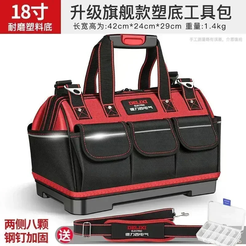 DELIXI Portable 1680D Oxford Tool Bag with Plastic Bottom Waterproof Durable Large Capacity Toolbag for Electrician Woodworker - Image 14