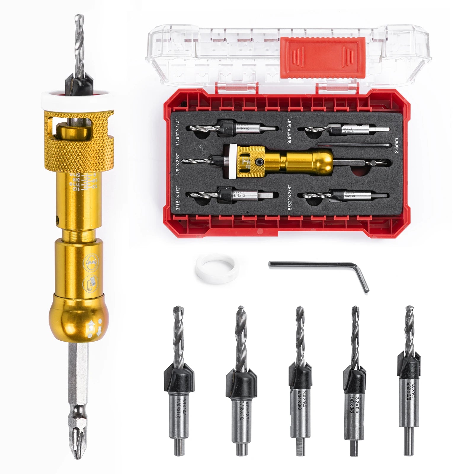 5pcs Countersink Drill Bit Set with Low Friction Depth Stop HSS M2 Tapered Drill Woodworking Tool with Carrying Case Countersink - Image 6