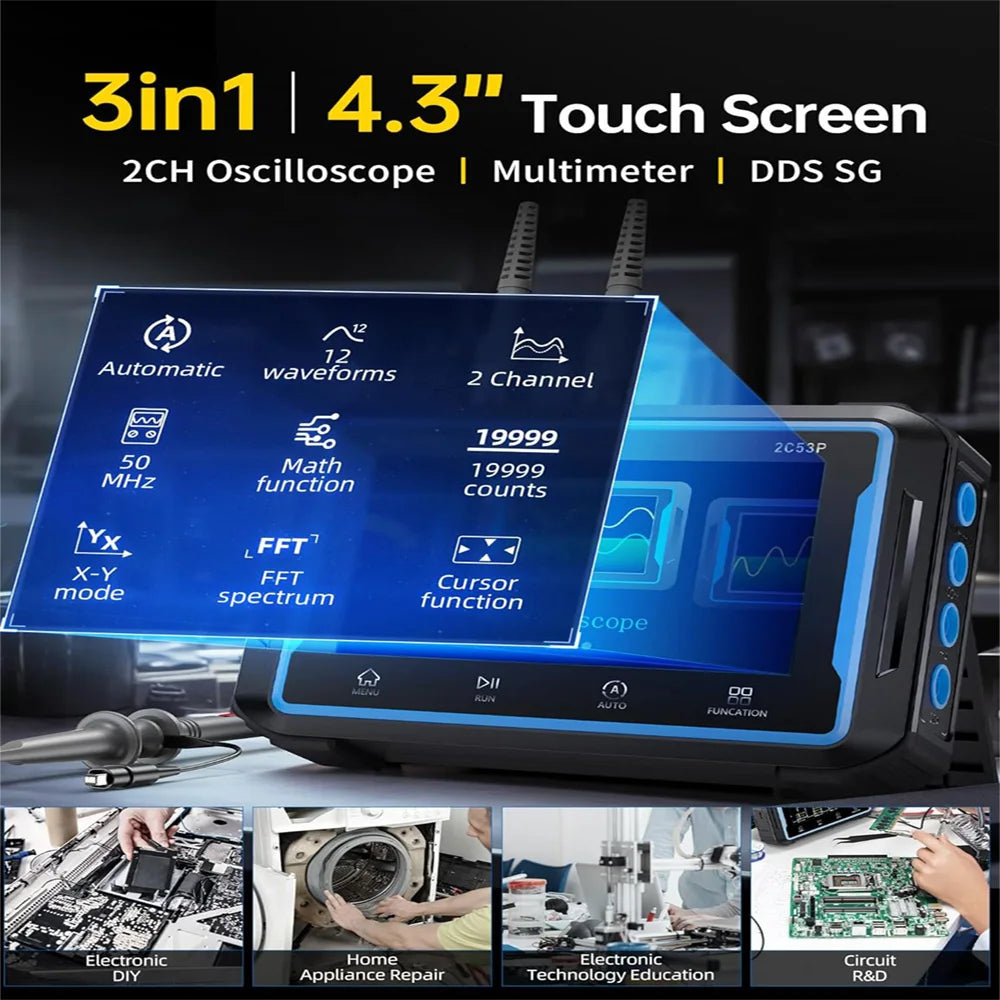 FNIRSI 2C53P 3-IN-1 Dual Channel Tablet Touchable Oscilloscope Multimeter - Image 2