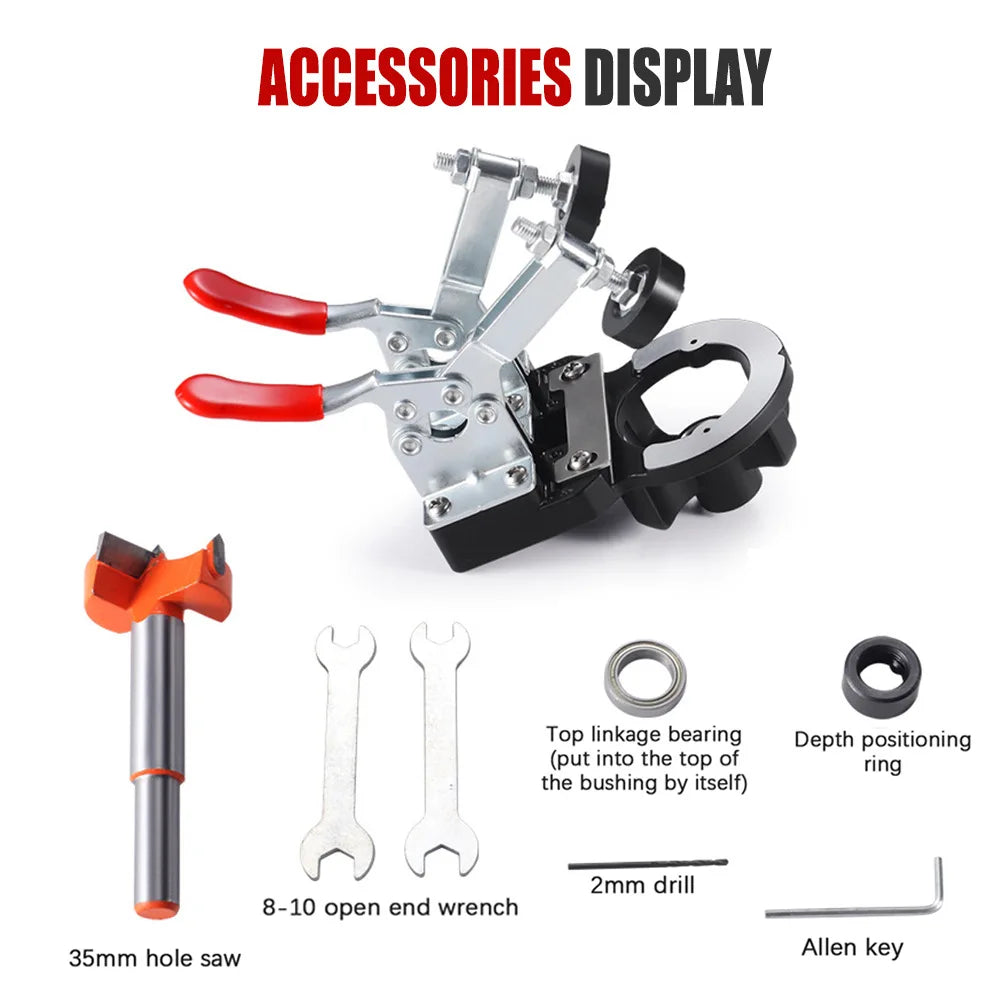 35mm Hinge Boring Concealed Door Hinge Jig Aluminum Alloy Cabinet Hinge Jig Accurate Locking Dual Clamp Fixation Hinge Drill - Image 4