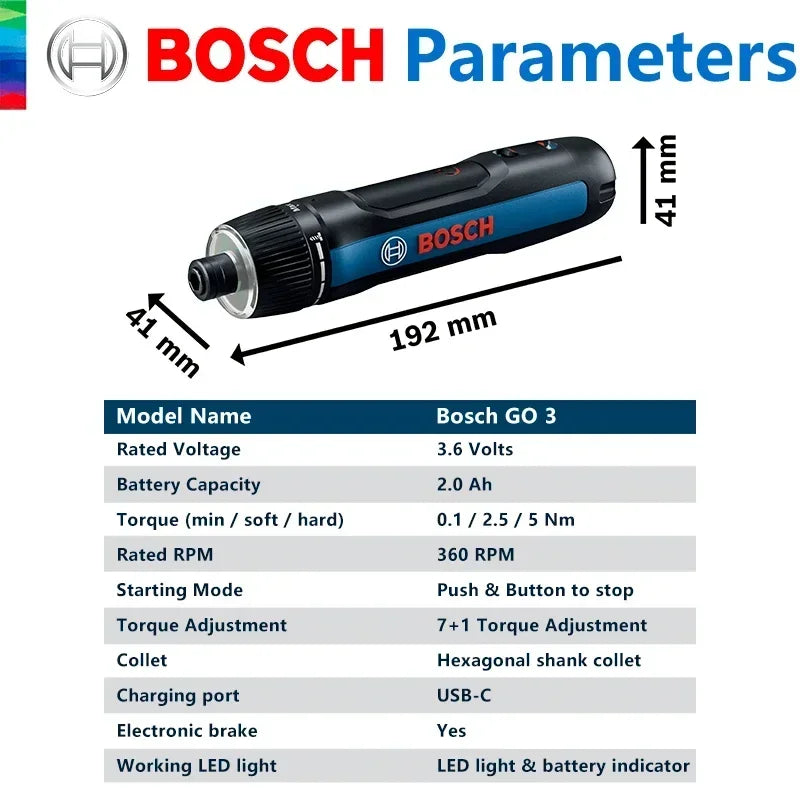 Bosch GO 3 battery-powered screwdriver (43-stove screwdriver tip set, screwdriver tip holder, USB-C cable, mini suit) - Image 2