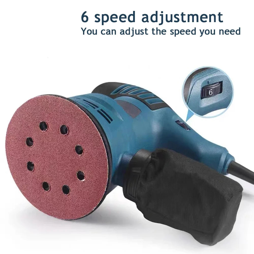 300W Electric Eccentric Sander 6 Gears Speed Adjustment 5 Inch 125mm Wood Sanding Processing Car Polishing Machine With Dust Box - Image 2