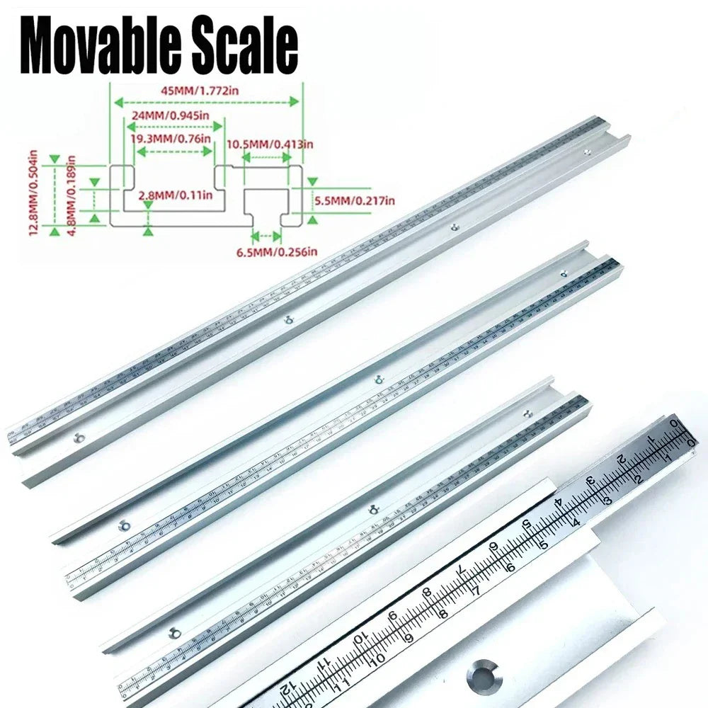45# 122CM Aluminum Alloy T-Track, Woodworking 45 Type Chute With Fixed or Movable Scale For DIY Table Saw Miter Carpenter Tools - Image 2