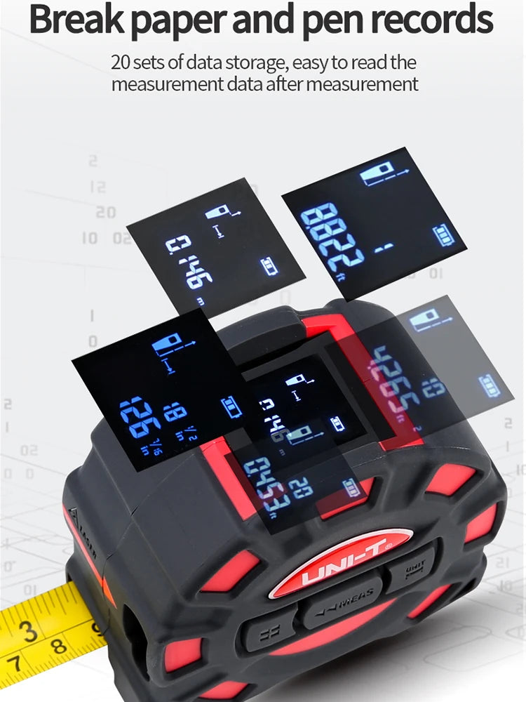 UNI-T 2in1 50m 60M Laser Tape Measure Roulette Distance Meter Rangefinder Electronic Ruler LCD Display Measuring Tool - Image 5