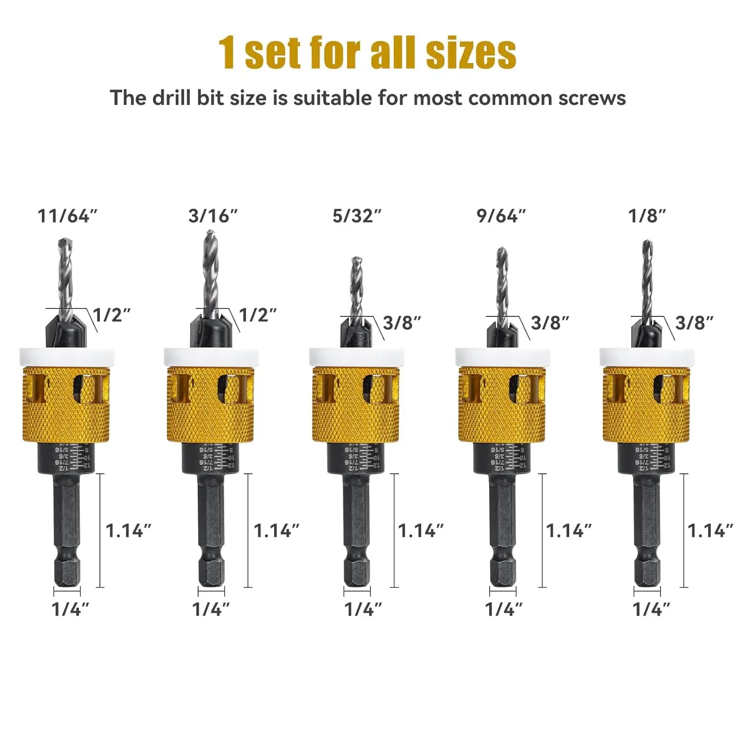 5pcs Countersink Drill Bit Set with Low Friction Depth Stop HSS M2 Tapered Drill Woodworking Tool with Carrying Case Countersink - Image 3