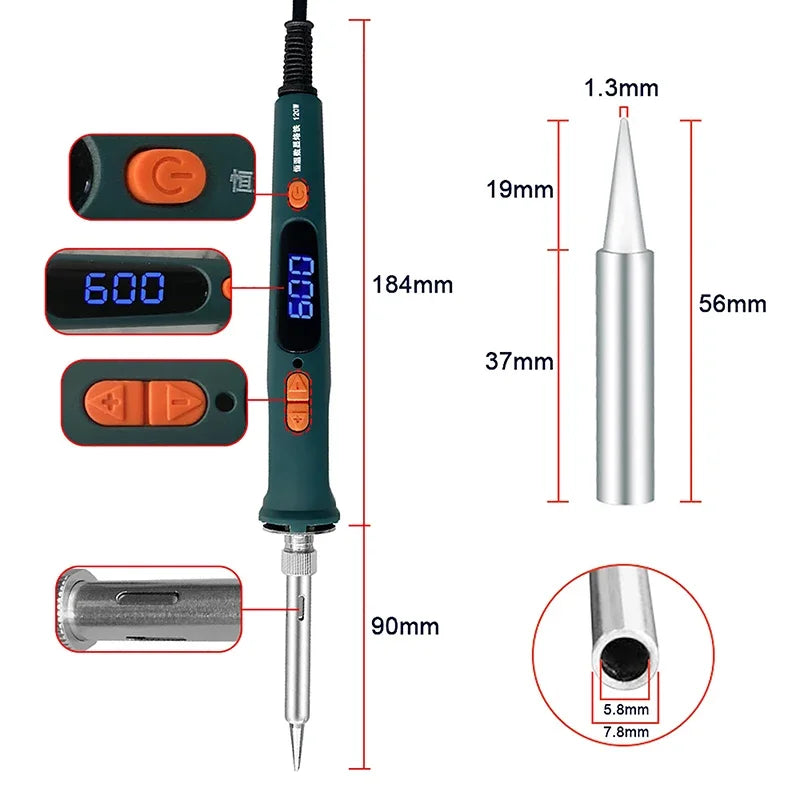 Electric Soldering Iron 220V 120W Soldering Iron Repair Soldering Tool Set LED Digital Display Adjustable Temperature 200-600℃ - Image 3