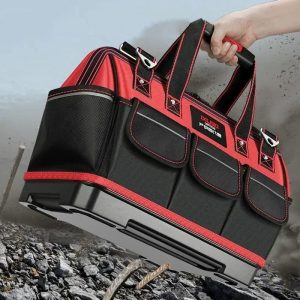 DELIXI Portable 1680D Oxford Tool Bag with Plastic Bottom Waterproof Durable Large Capacity Toolbag for Electrician Woodworker