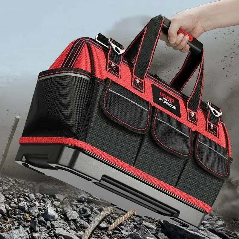 DELIXI Portable 1680D Oxford Tool Bag with Plastic Bottom Waterproof Durable Large Capacity Toolbag for Electrician Woodworker