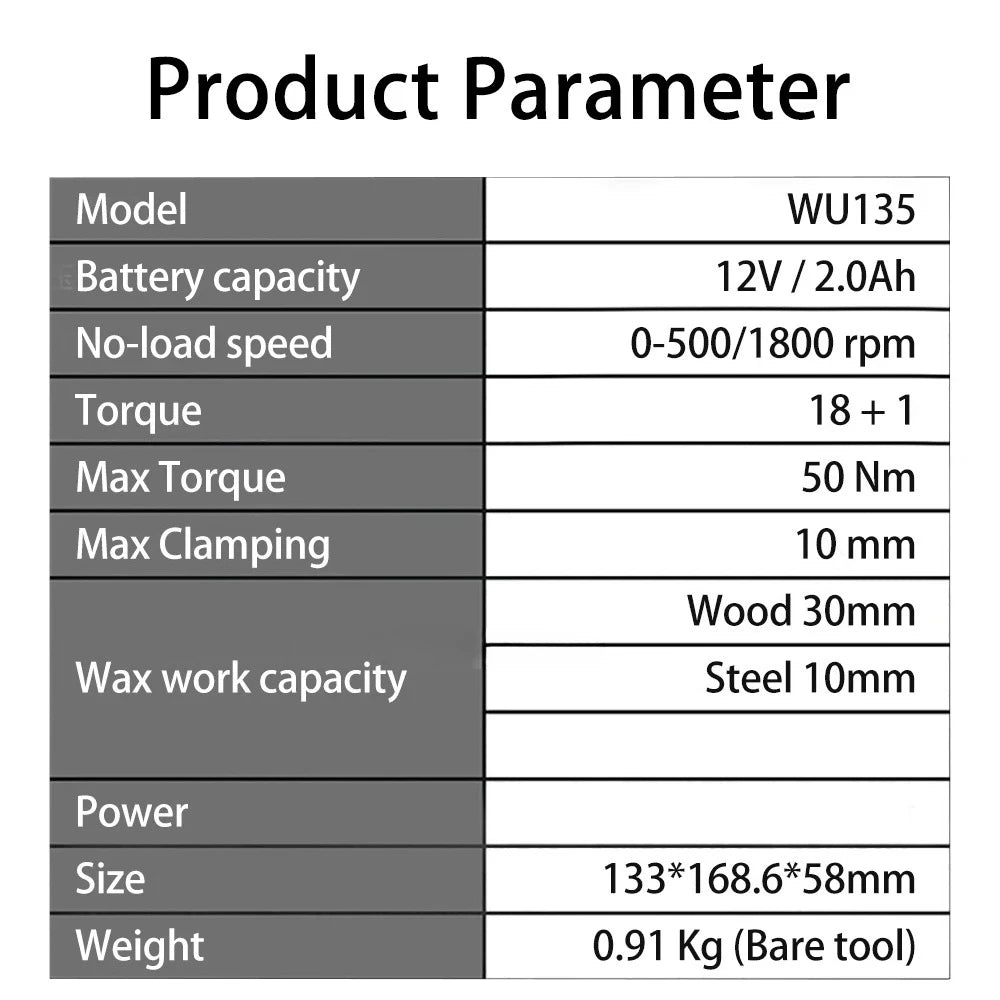 WORX WU135 Cordless Electric Drill Electric Screwdriver 12V 50N.m 1800rpm Brushless Motor Impact Drill Metalworking Smart Cutch - Image 6
