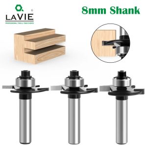 LAVIE 8mm Shank T-Sloting Biscuit Joint Slot Cutter Jointing Slotting Router Bit 2mm Height Milling Cutter Woodworking