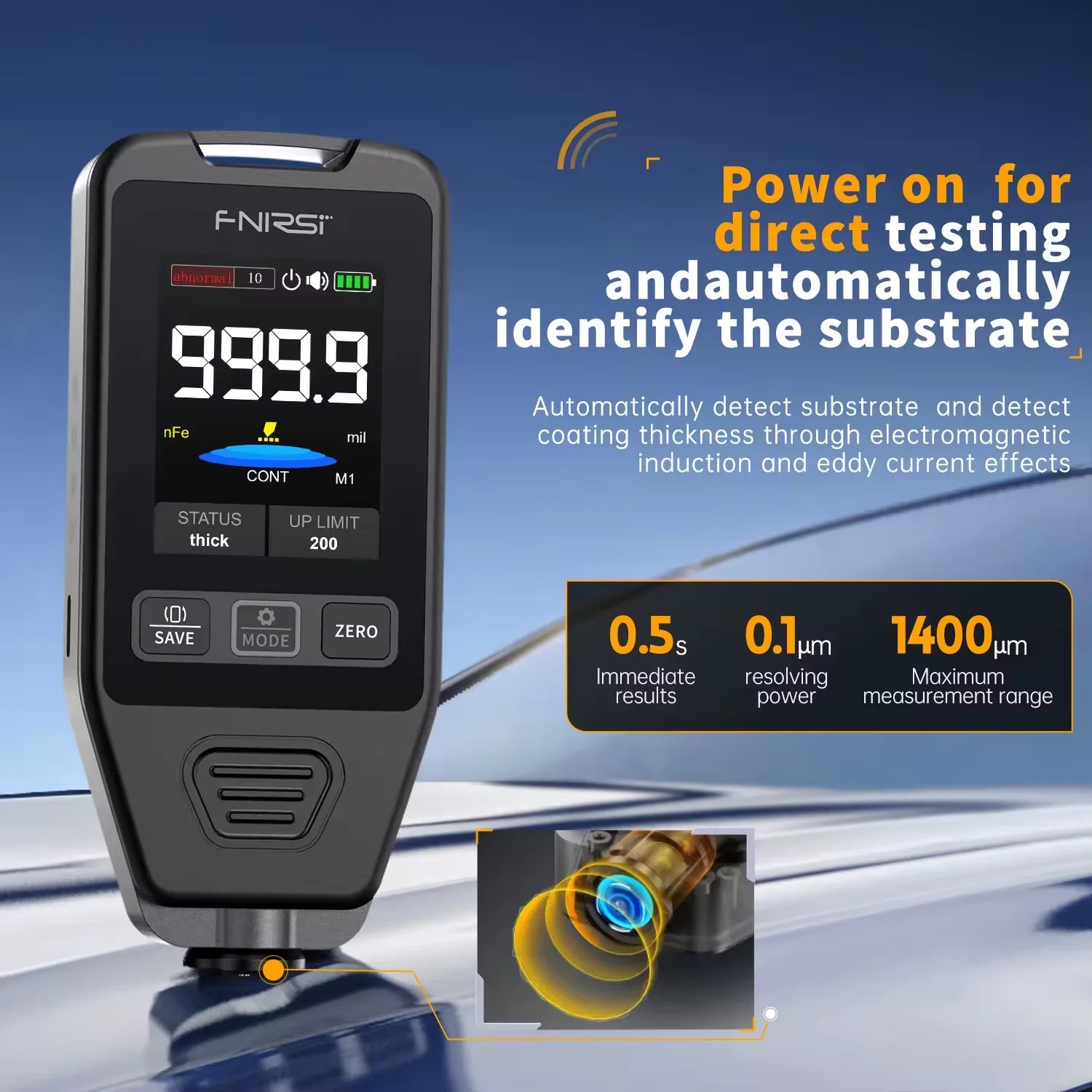 FNIRSI CTG-20 Car Paint Thickness Gauge Electroplate Metal & Putty Powder Coating Thickness Gauge for Car 0-1400um Fe nFe Fe+Zn - Image 3