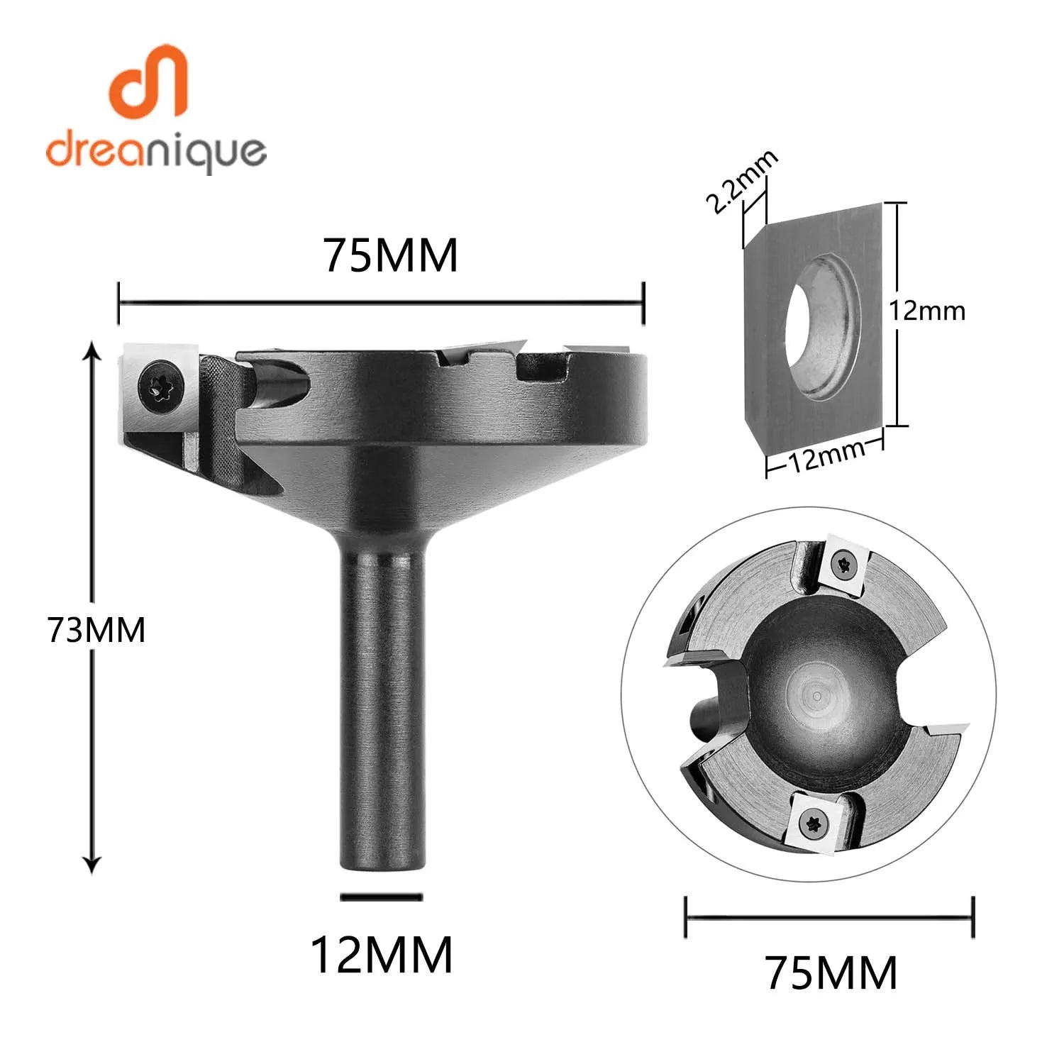 Dreanique 2-Flute Wood Planer Bit 75mm Cutting Diameter 12 Shank CNC Spoilboard Surfacing Tambour Router Bit Insert Carbide Slab - Image 5