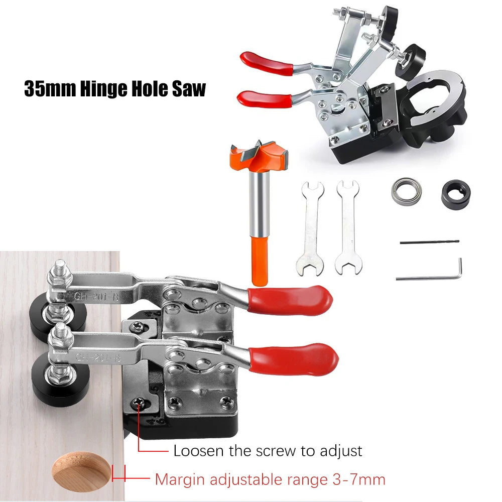 35mm Hinge Boring Concealed Door Hinge Jig Aluminum Alloy Cabinet Hinge Jig Accurate Locking Dual Clamp Fixation Hinge Drill