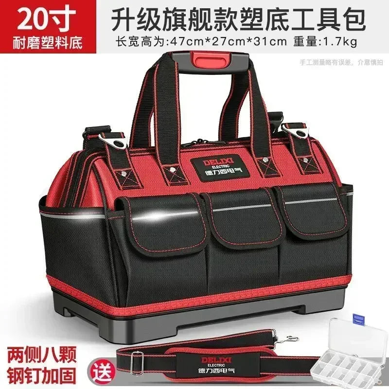 DELIXI Portable 1680D Oxford Tool Bag with Plastic Bottom Waterproof Durable Large Capacity Toolbag for Electrician Woodworker - Image 15