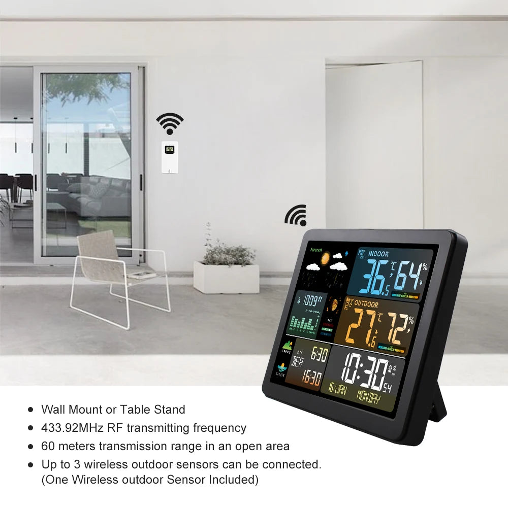 FJ3566M Smart Weather Station Indoor and Outdoor Temperature & Humidity Meter Weather Clock Temperature &Humidity Gauge 1 Sensor - Image 3