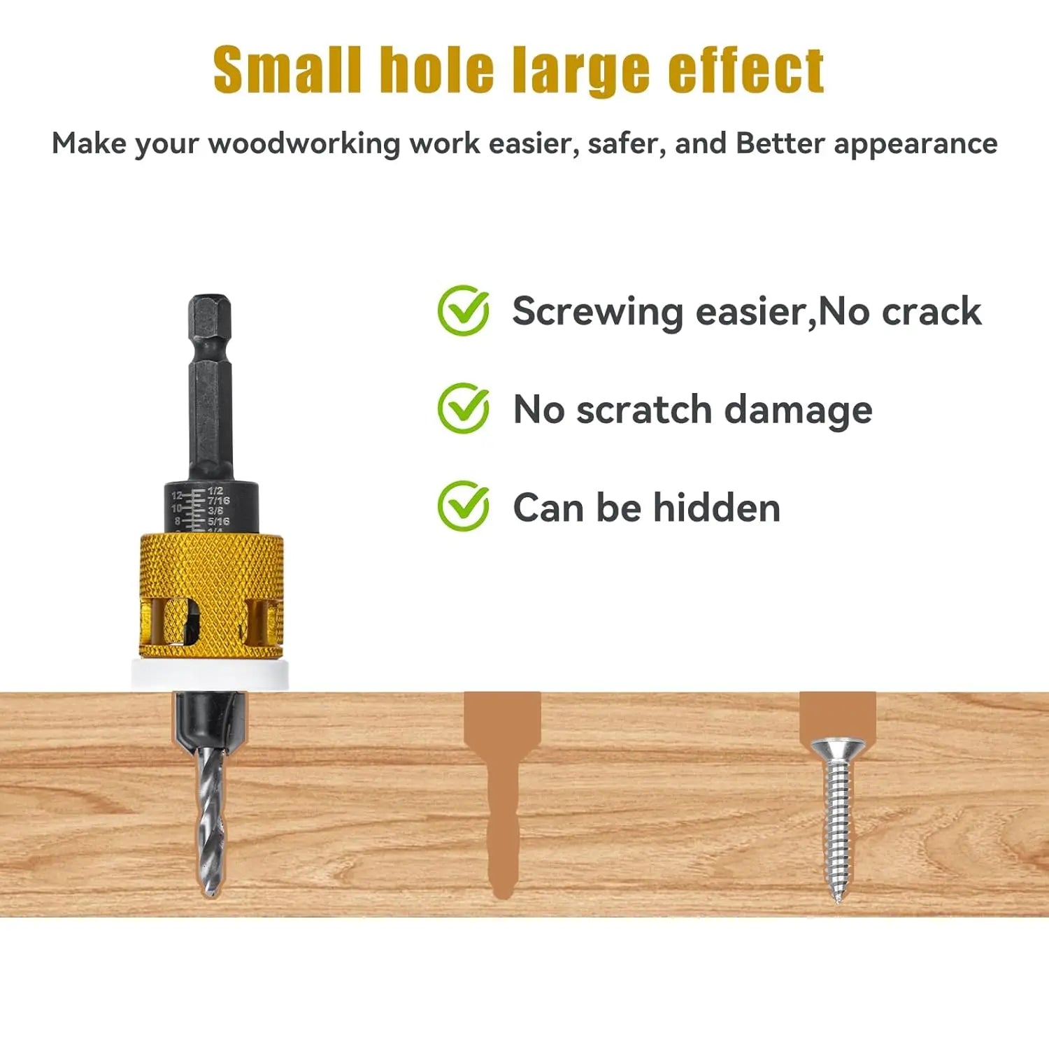 5pcs Countersink Drill Bit Set with Low Friction Depth Stop HSS M2 Tapered Drill Woodworking Tool with Carrying Case Countersink - Image 4