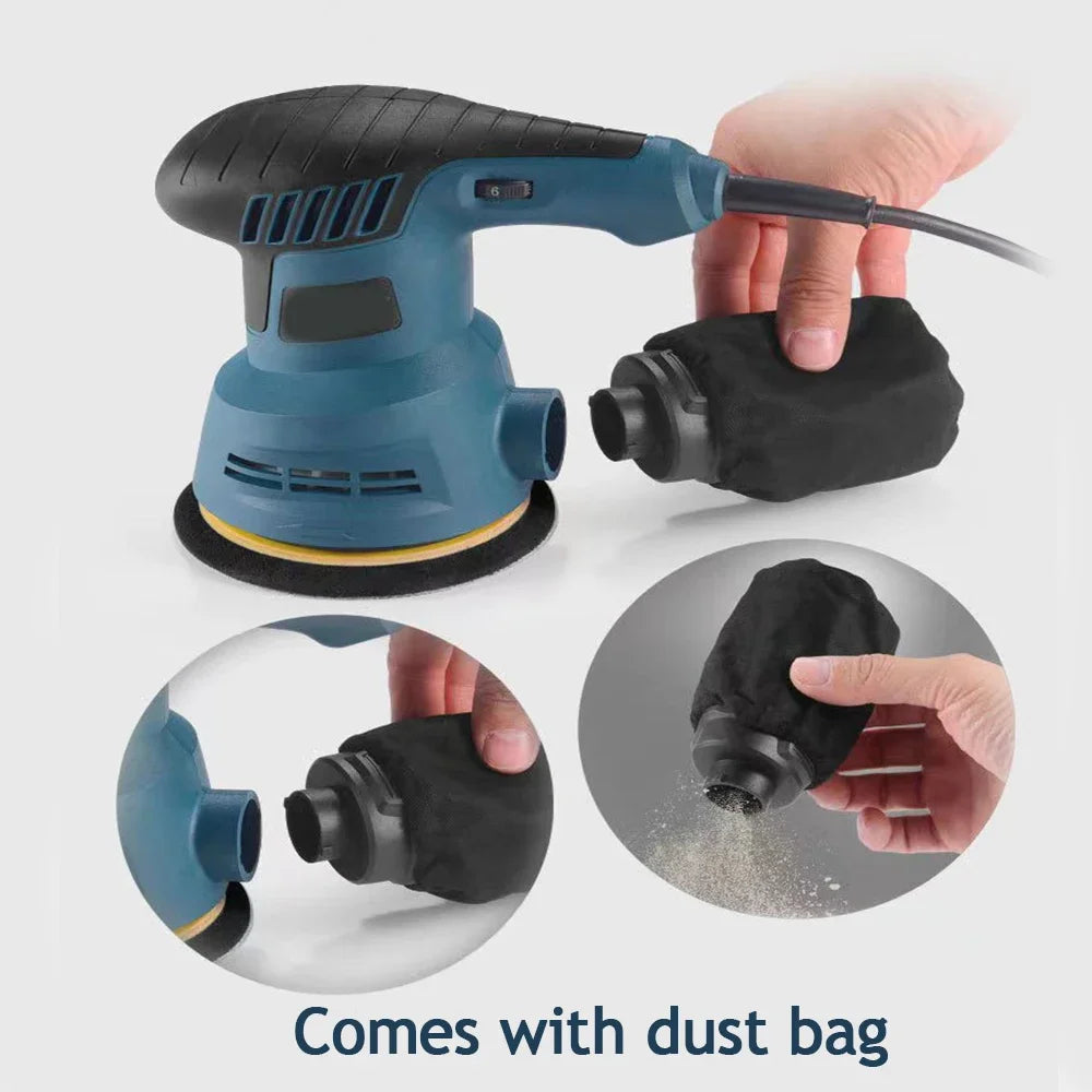 300W Electric Eccentric Sander 6 Gears Speed Adjustment 5 Inch 125mm Wood Sanding Processing Car Polishing Machine With Dust Box - Image 4