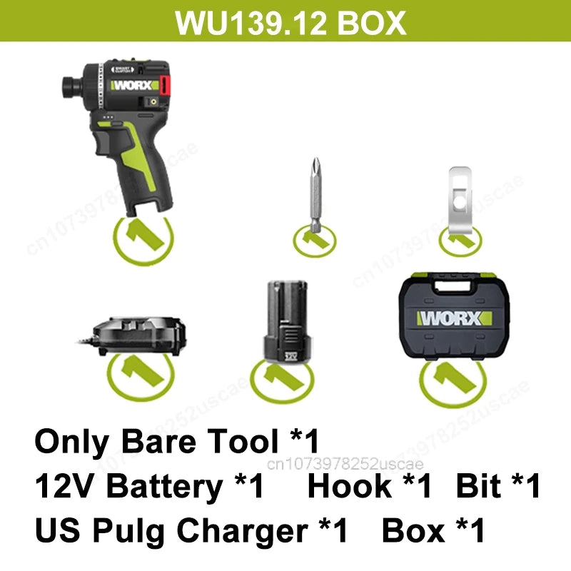 Worx WU139 Cordless Screwdriver Dual Speed 50Nm 12v 1800rpm 18+1 Brushless Motor Adjust Torque Univeral Green 12V Battery Pack - Image 8