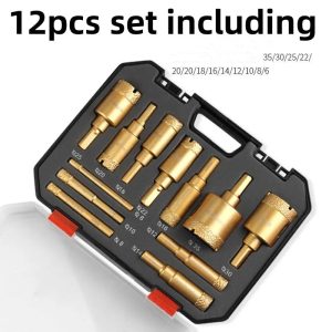 Diamond gold12pcs 6-35mm Brazing drill bit set box Angle Grinder Hole Opener Glass Marble Granite Ceramic Saw Kit Stone Reaming
