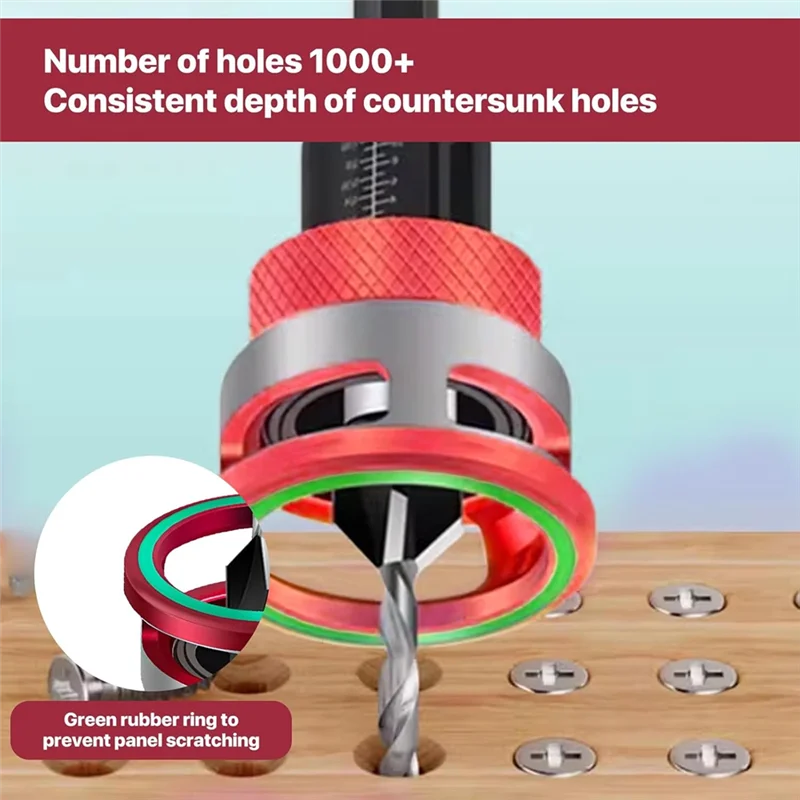 A03F-Wood Countersink Drill Bit Set 6-Piece Including Depth Stop Precision For Woodworking Drills - Image 3
