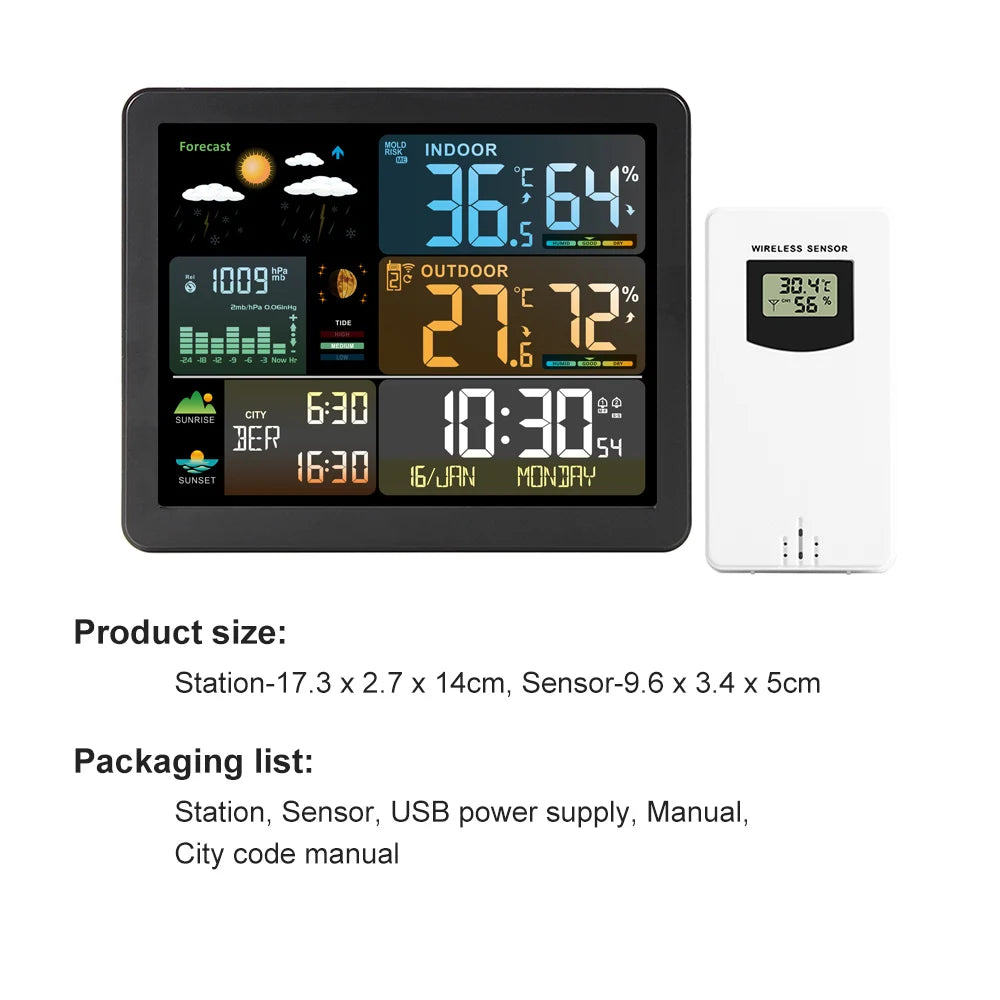 FJ3566M Smart Weather Station Indoor and Outdoor Temperature & Humidity Meter Weather Clock Temperature &Humidity Gauge 1 Sensor - Image 2