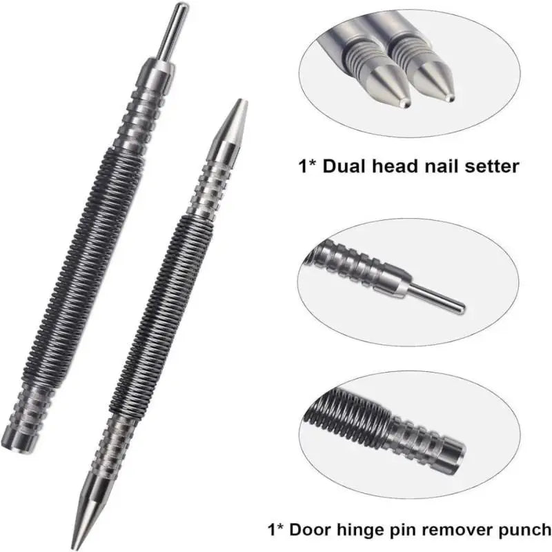 1Pcs Spring Center Punch Woodworking Metal Drill Hammerless Dual Head Nail Setter Spring Loaded Door Hinge Pin Remover Tools - Image 5