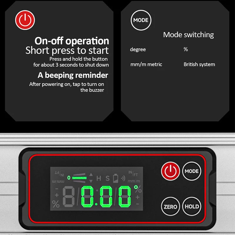 Digital Protractor Angle Finder Inclinometer Magnets Level Angle Slope 0-90 °Electronic Level Ruler 20-50MM with LED Display - Image 6