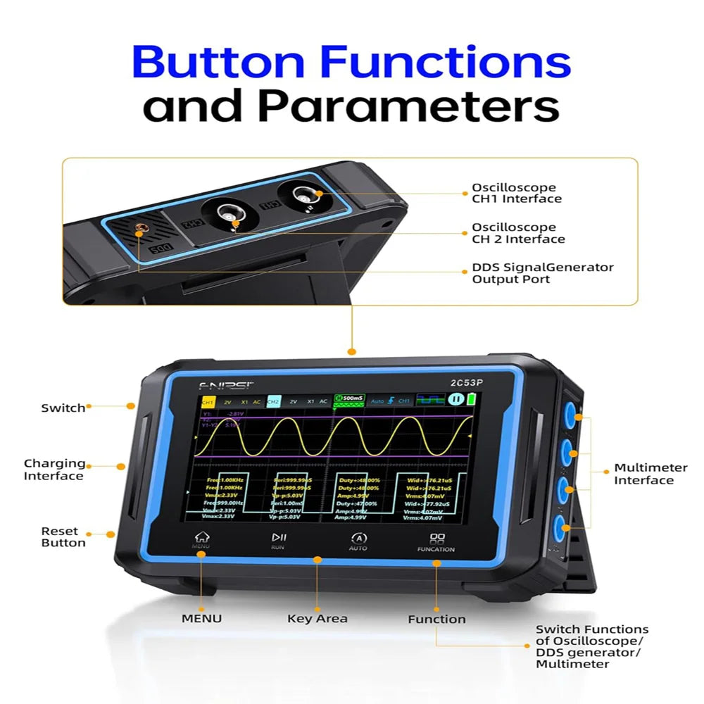 FNIRSI 2C53P 3-IN-1 Dual Channel Tablet Touchable Oscilloscope Multimeter - Image 6