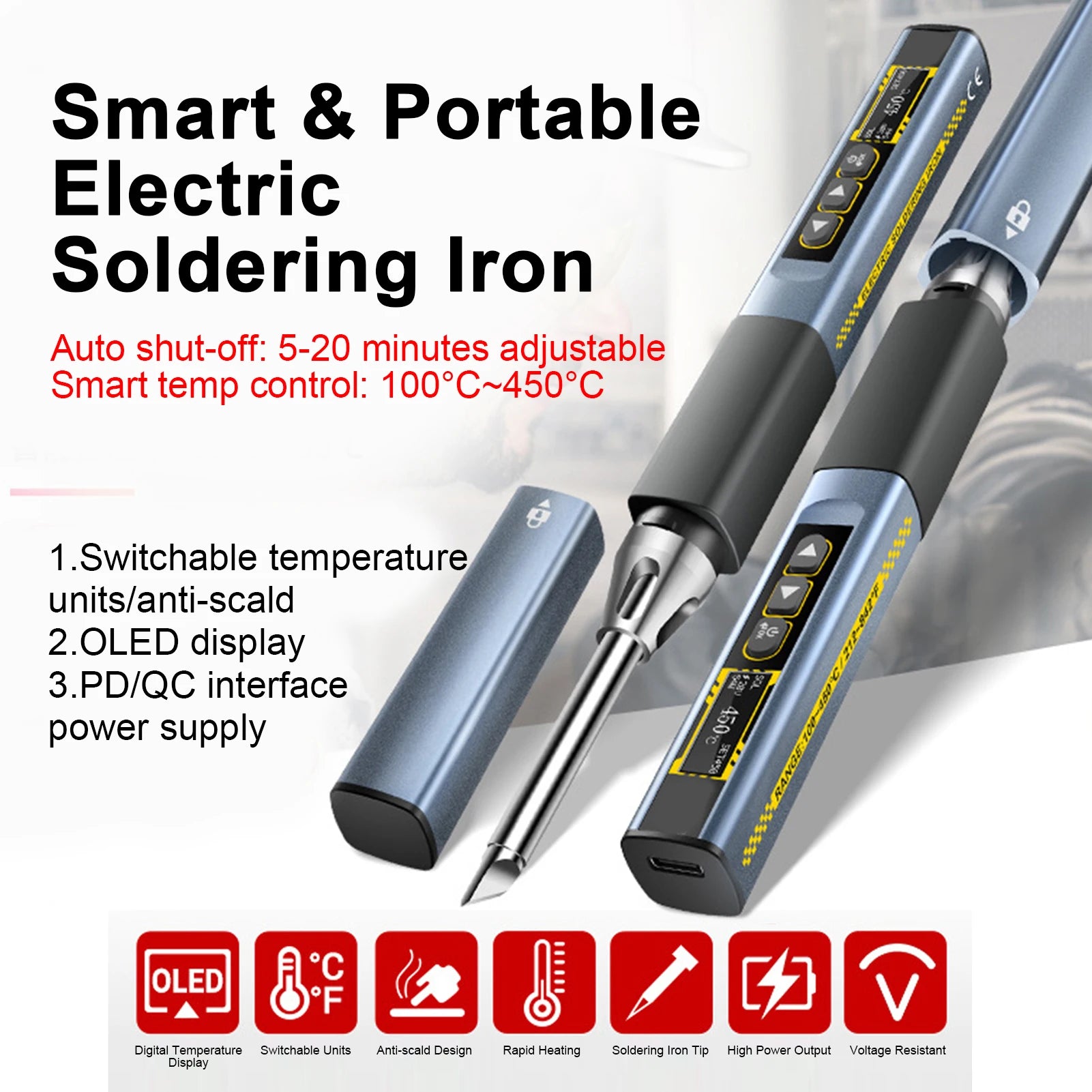 Electric Soldering Iron 96W Fast Heating Adjustable Temperature Soldering Iron with OLED Display for Electronics Repair - Image 6