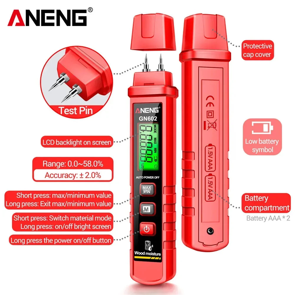 Portable Wood Moisture Meter ANENG GN602 wood moisture meter 0~58% Intelligent Moisture TesterMax/Mini Value Building Material - Image 5