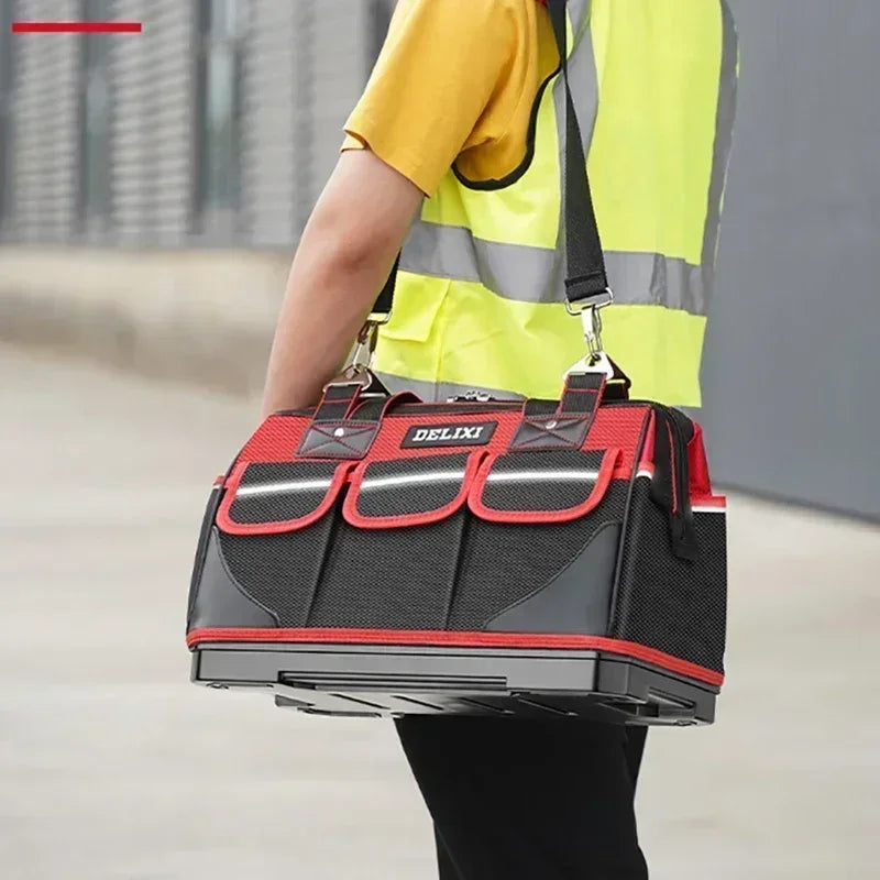 DELIXI Portable 1680D Oxford Tool Bag with Plastic Bottom Waterproof Durable Large Capacity Toolbag for Electrician Woodworker - Image 4