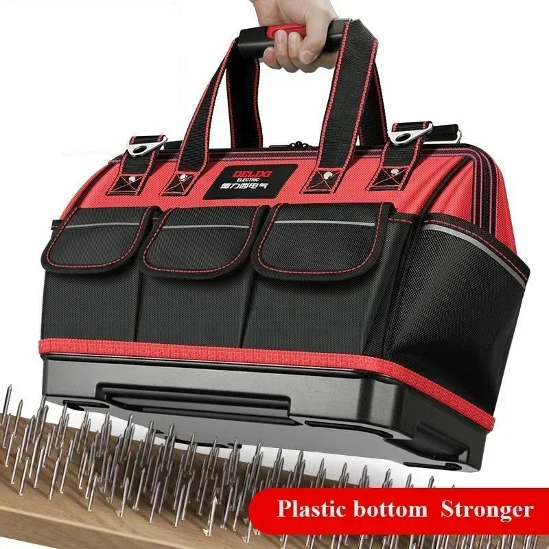 DELIXI Portable 1680D Oxford Tool Bag with Plastic Bottom Waterproof Durable Large Capacity Toolbag for Electrician Woodworker - Image 2