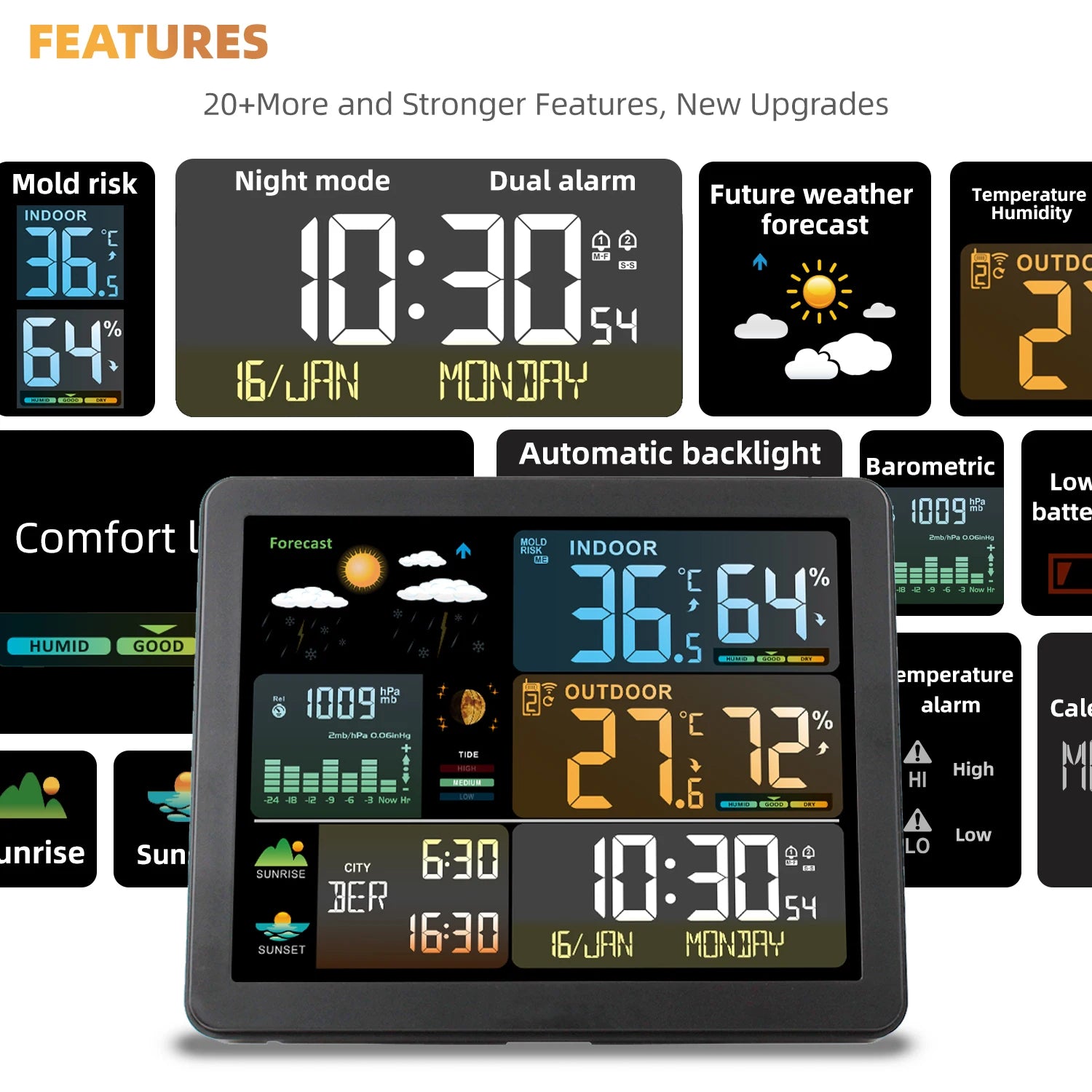 FJ3566M Smart Weather Station Indoor and Outdoor Temperature & Humidity Meter Weather Clock Temperature &Humidity Gauge 1 Sensor - Image 4