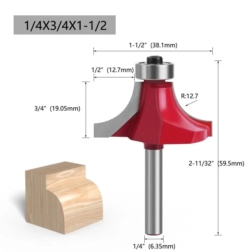 6.35mm Shank Corner Rounding End Mill Wood Carving Slotting Cutter with Bearing High Efficiency Woodworking Milling Cutter - Image 12