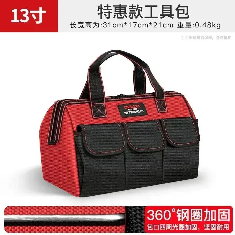 DELIXI Portable 1680D Oxford Tool Bag with Plastic Bottom Waterproof Durable Large Capacity Toolbag for Electrician Woodworker - Image 7