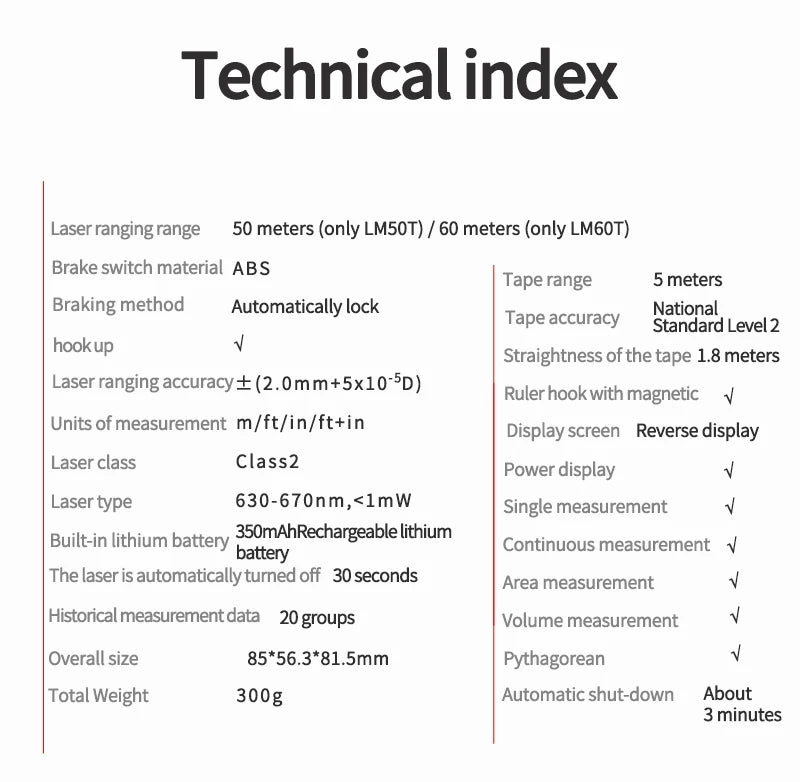 UNI-T 2in1 50m 60M Laser Tape Measure Roulette Distance Meter Rangefinder Electronic Ruler LCD Display Measuring Tool - Image 7