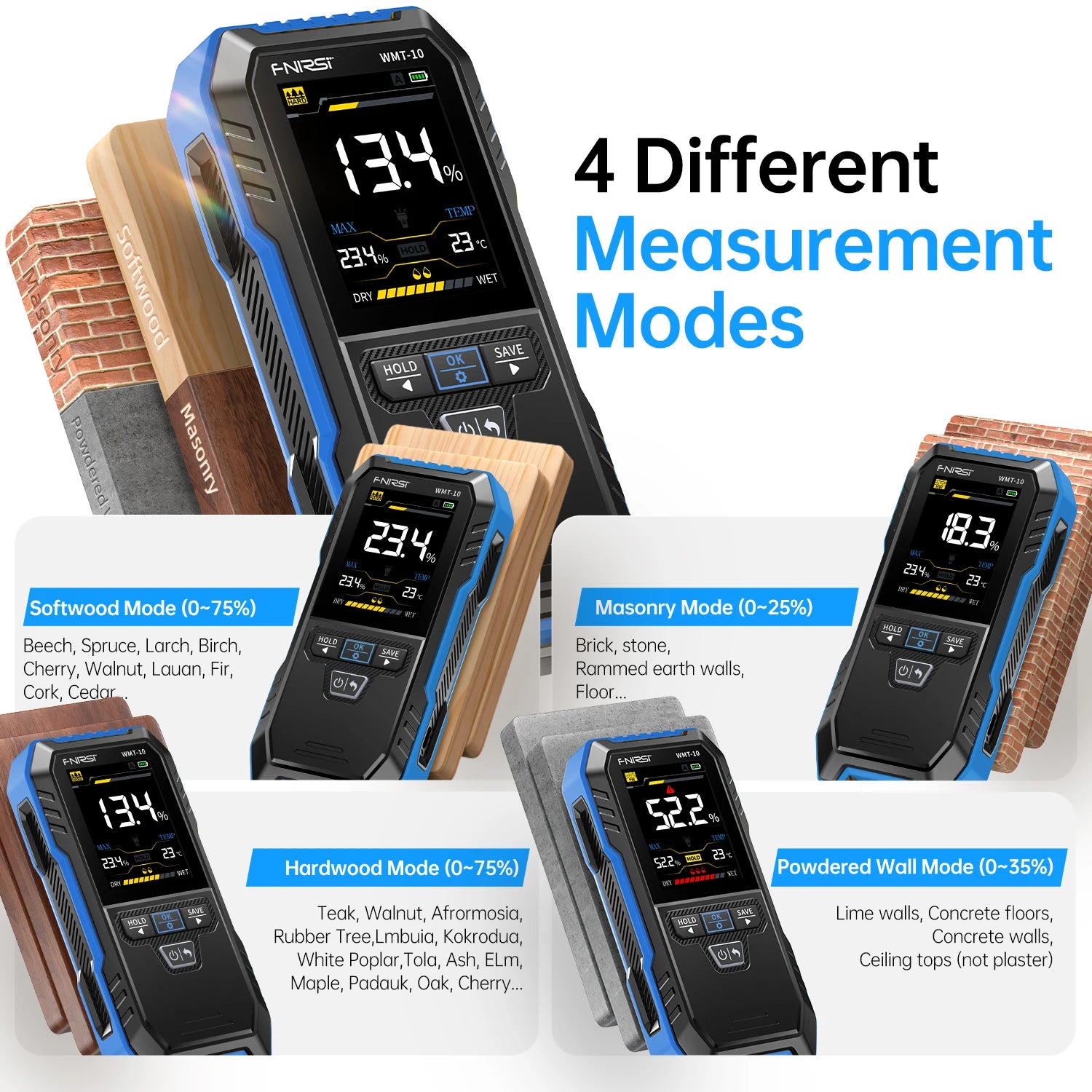 FNIRSI WMT-10 Inductive Wood Moisture Meter Hygrometer Non-contact Timber Damp Wall Detector Non-destructive Humidity Tester - Image 3