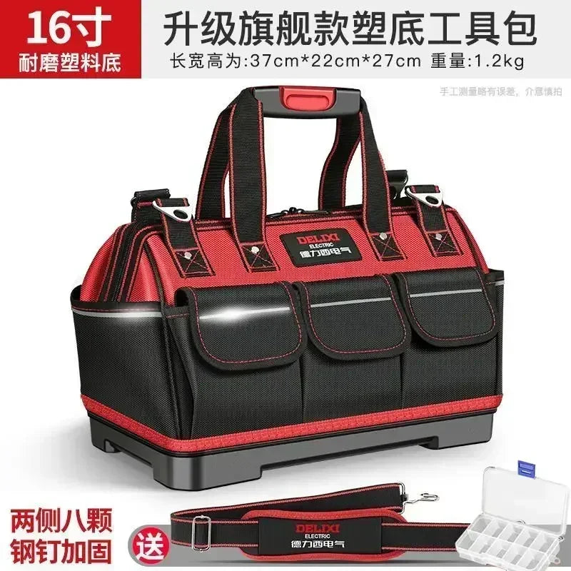 DELIXI Portable 1680D Oxford Tool Bag with Plastic Bottom Waterproof Durable Large Capacity Toolbag for Electrician Woodworker - Image 13