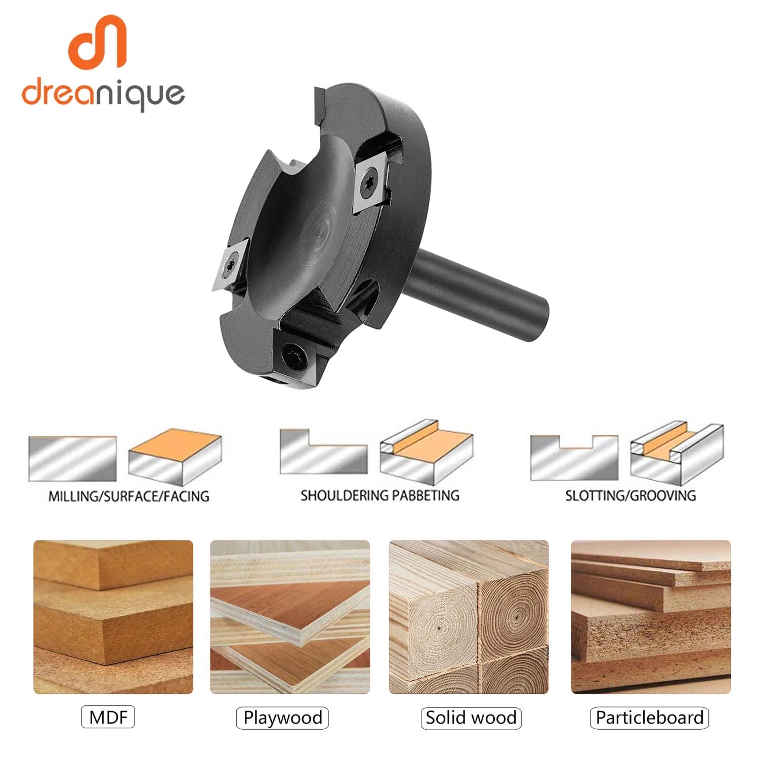 Dreanique 2-Flute Wood Planer Bit 75mm Cutting Diameter 12 Shank CNC Spoilboard Surfacing Tambour Router Bit Insert Carbide Slab - Image 6