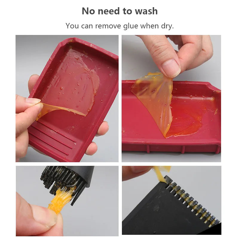 Wnew 4Pcs Silicone Glue Kit Wide Narrow Brush with Flat Scraper and Glue Tray Woodworking Gluing Kit Set - Image 9